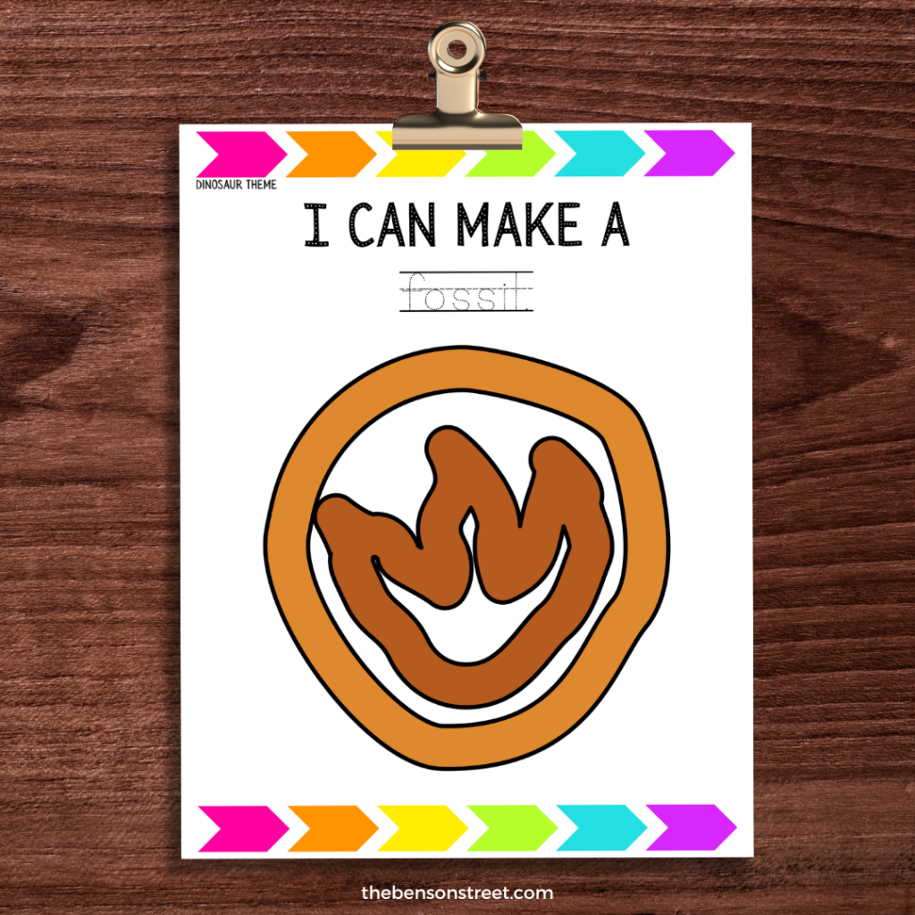 Dinosaur footprint fossil printable playdoh mat on a clip