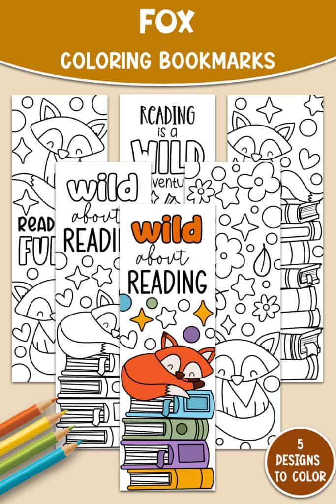 Fox Coloring Bookmarks flat lay