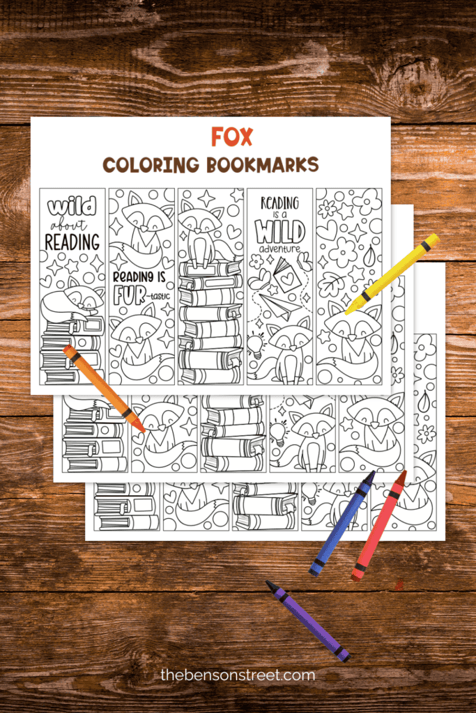 Fox Coloring Bookmarks for kids with crayons on them