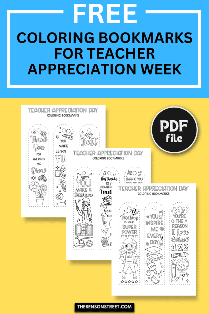 Free Coloring Bookmarks for teacher appreciation week pdf file
