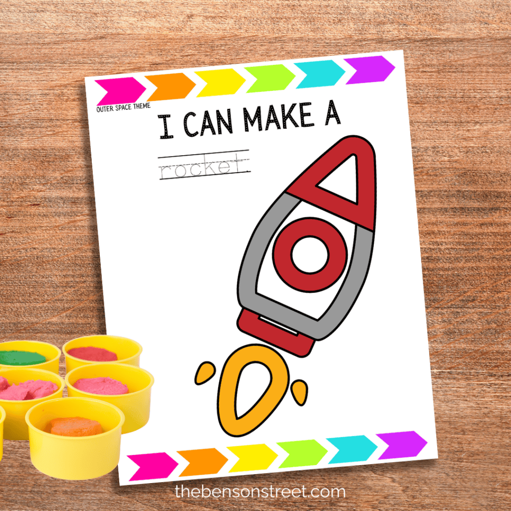 Free Printable Space Rocket Playdough Mat for kids to make
