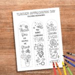 Free Printable Teacher Appreciate Coloring Bookmarks Free sheet of teacher appreciation day coloring bookmarks