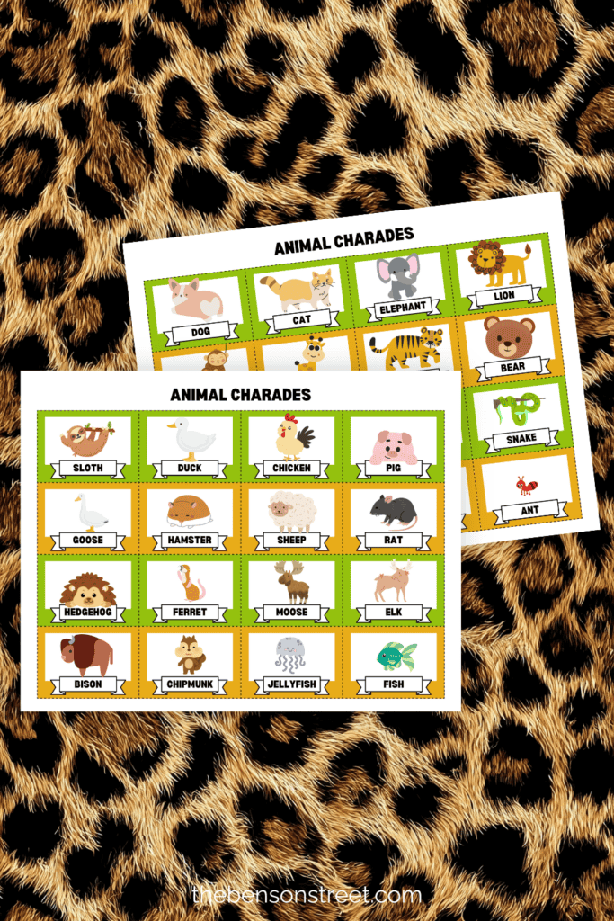 Free to print Two different animal charades sheets