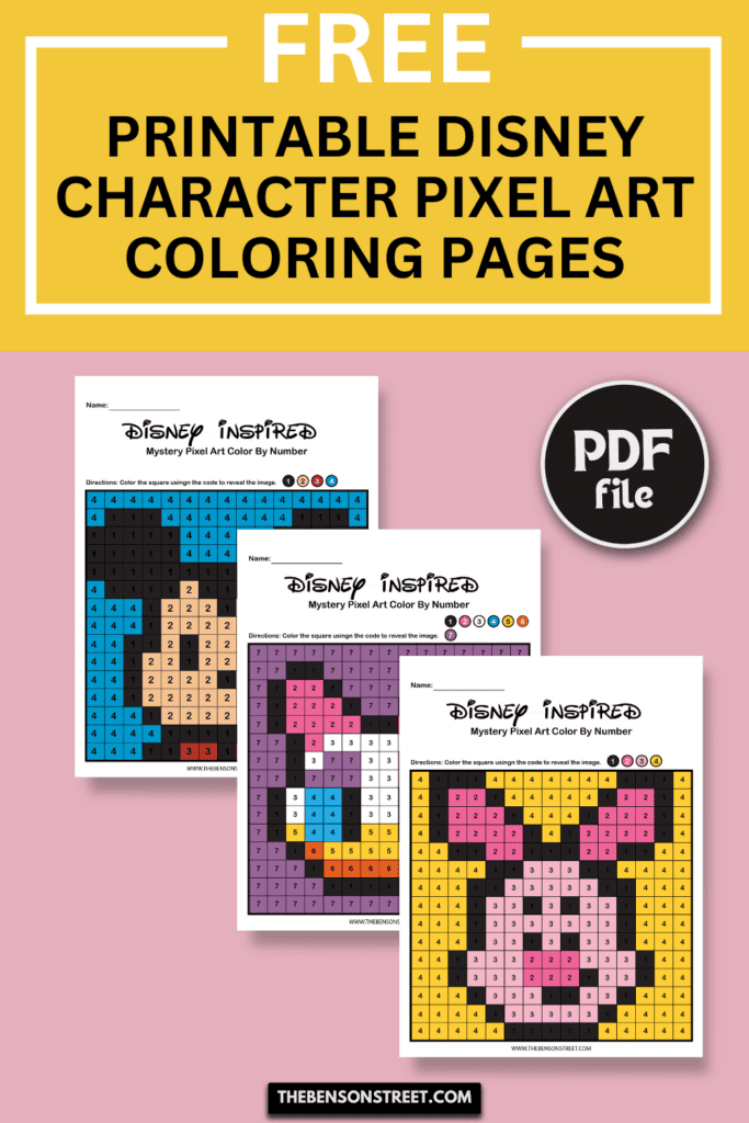 Free Printable Disney Character Pixel Art Coloring Pages PDF File