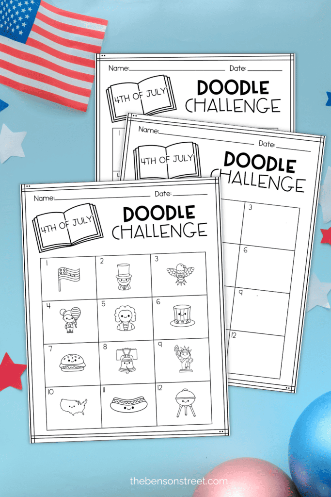 Kids Doodle Challenge for Fourth of July Free Printable sheets 