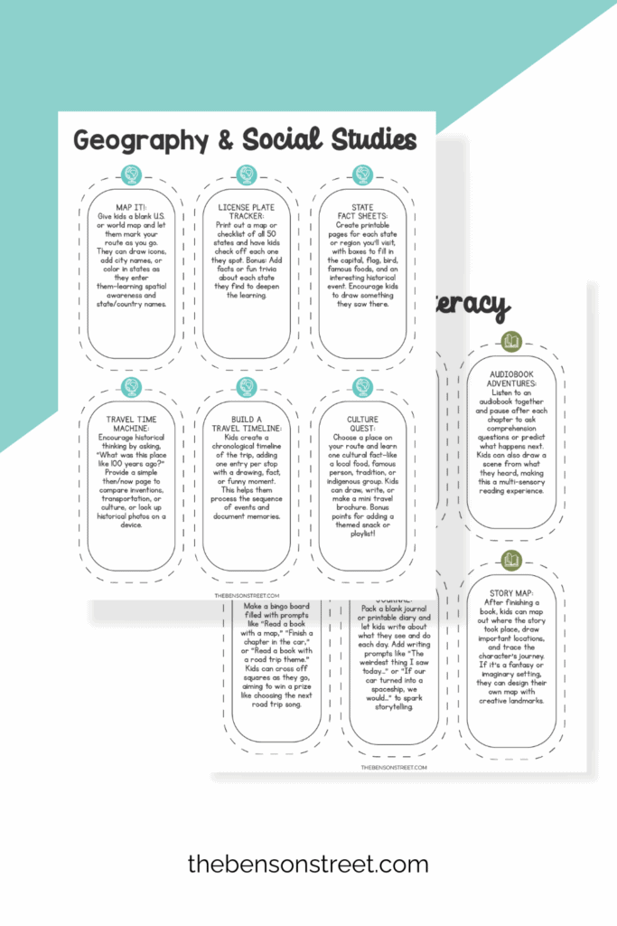 Let's learn about geography and social studies in the car on long car rides with free printable lessons