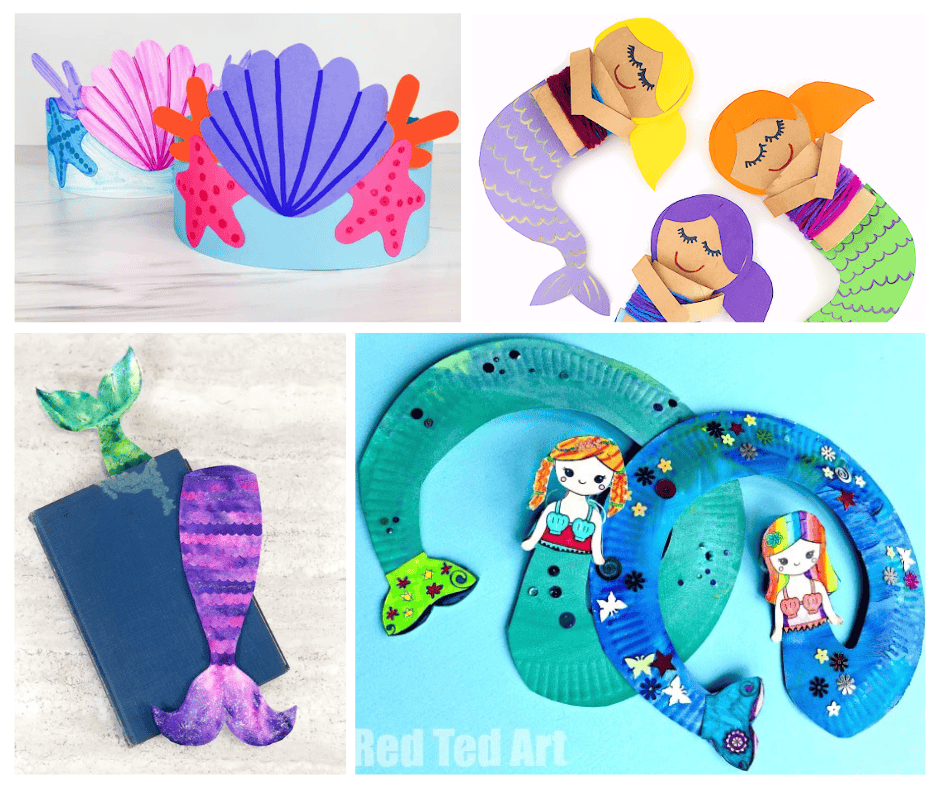 Mermaid Crafts for Kids collage of ideas