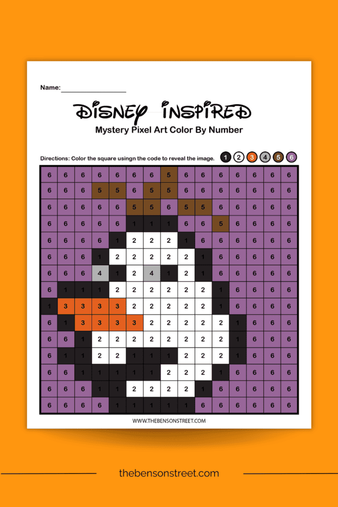 Olaf color by number pixel art coloring page