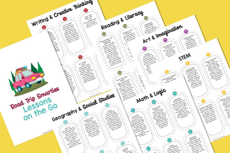 Flat lay or printable road trip smarties lessons on the go