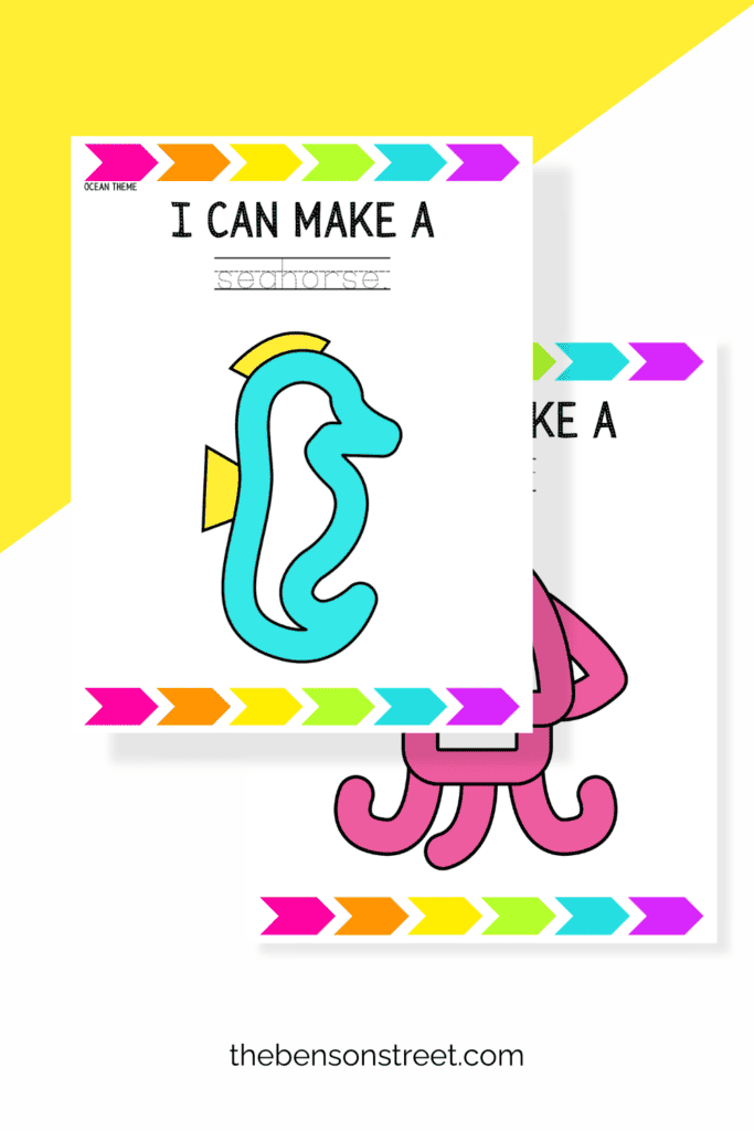Seahorse and squid playdough mats free to print