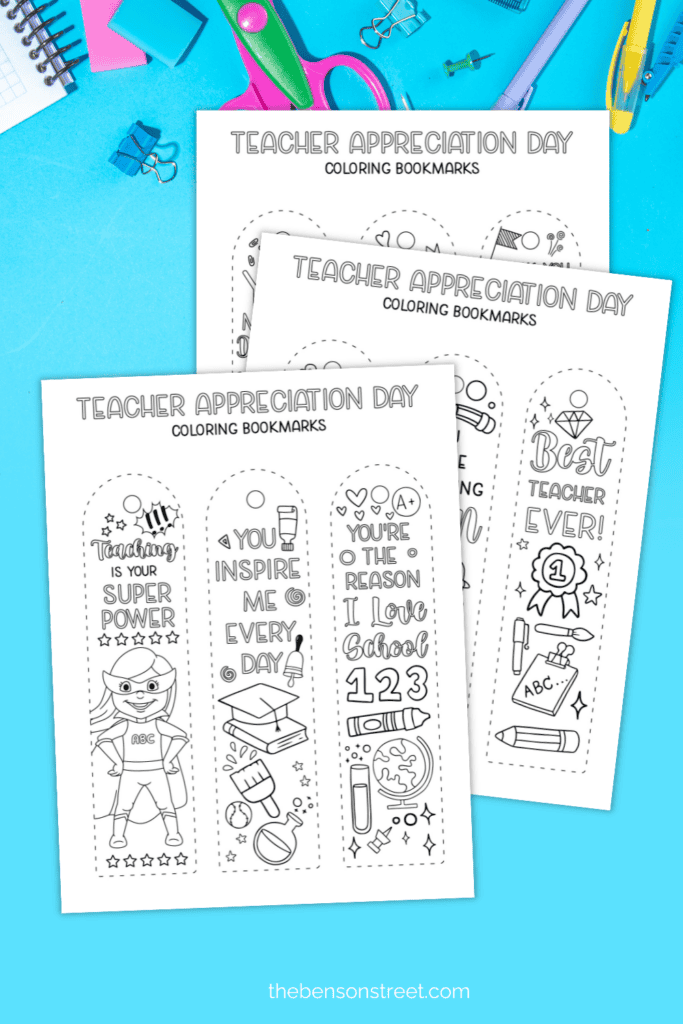 Teacher Appreciation Day Bookmarks to Color