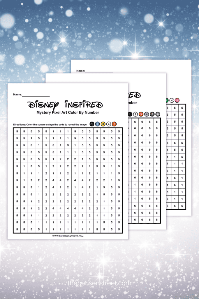 Three blank coloring pixel art pages inspired by disney characters