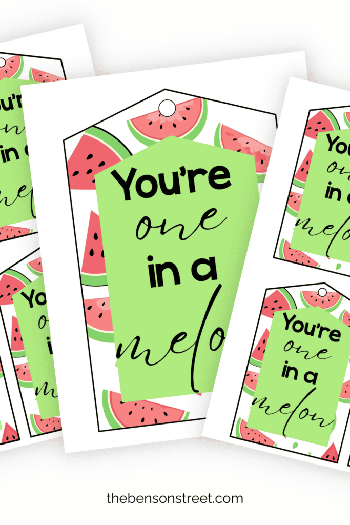 Three different sheets of one in a melon tags in a variety of sizes