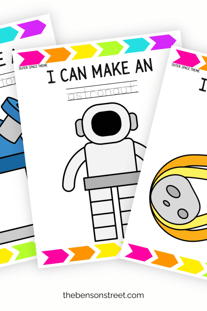 Three free space themed playdough mats in a fanned out stack