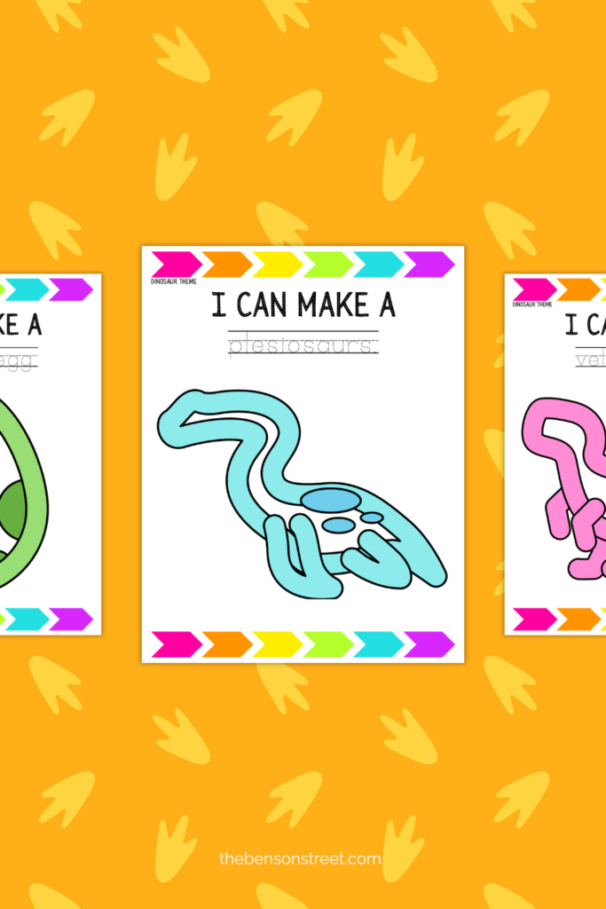 Three pages of dino themed playdough mats