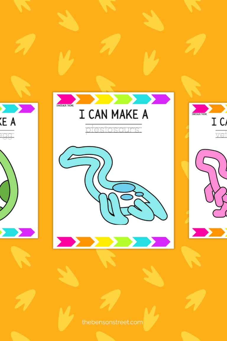 Three pages of dino themed playdough mats