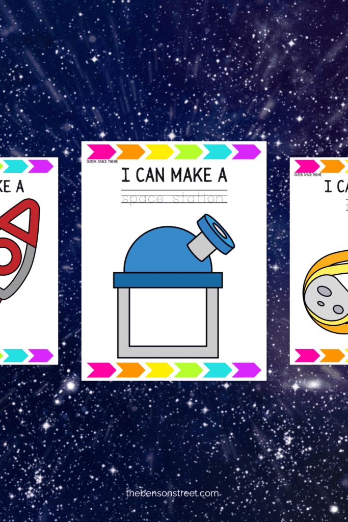 Three pages of space themed items for playing with playdough
