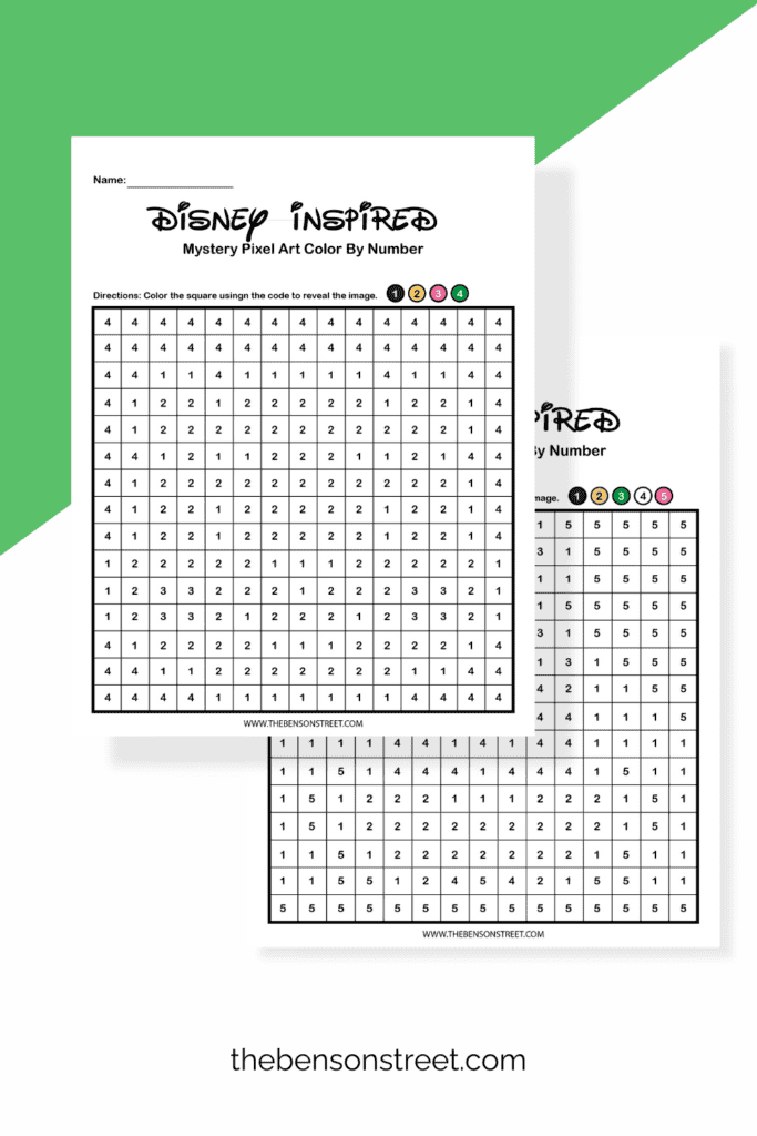 Two disney inspired color by number pixel pages