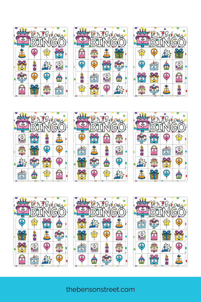 Unique birthday bingo boards for kids at birthday parties