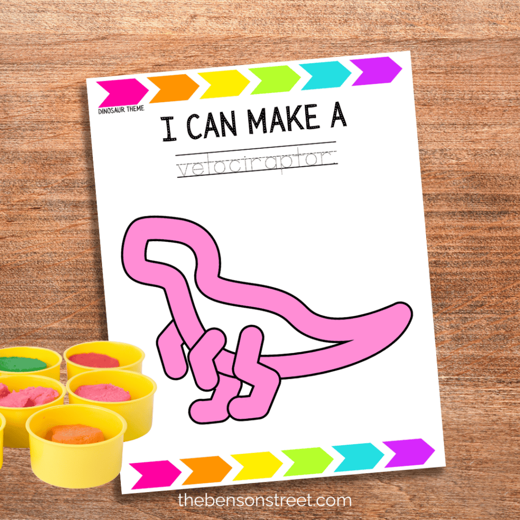 Velociraptor Dinosaur Playdough Mat printable for kids