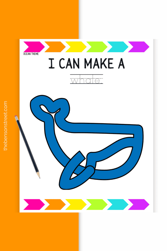 Whale Playdough Mat with a pencil on top