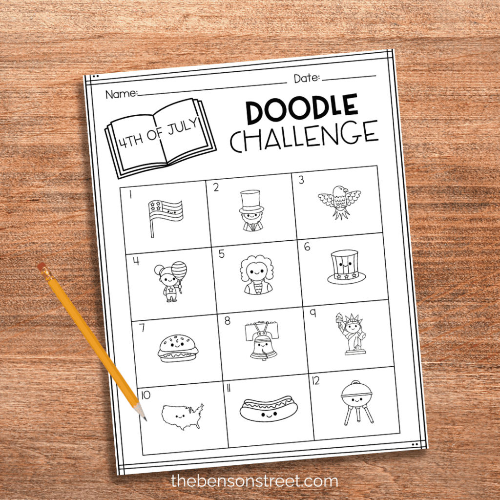 fourth of July Themed doodle challenge with a pencil on top