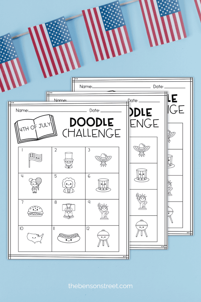 three pages in a stack of Patriotic doodle ideas