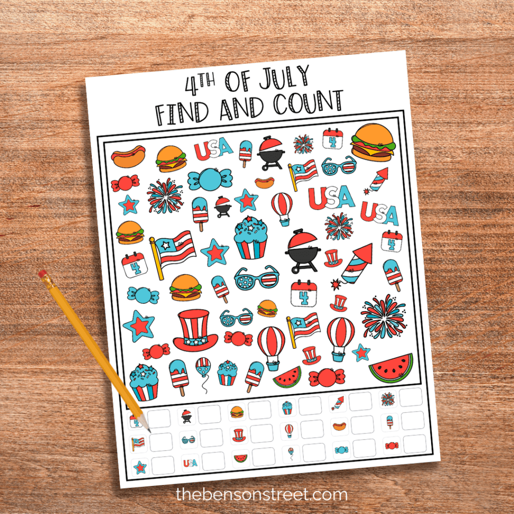 4th of July Find and Count I Spy printable