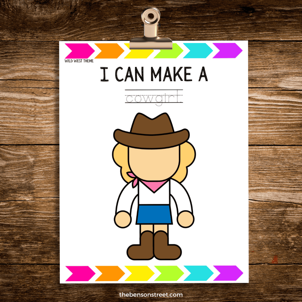 A cowgirl wild west play dough mat printable