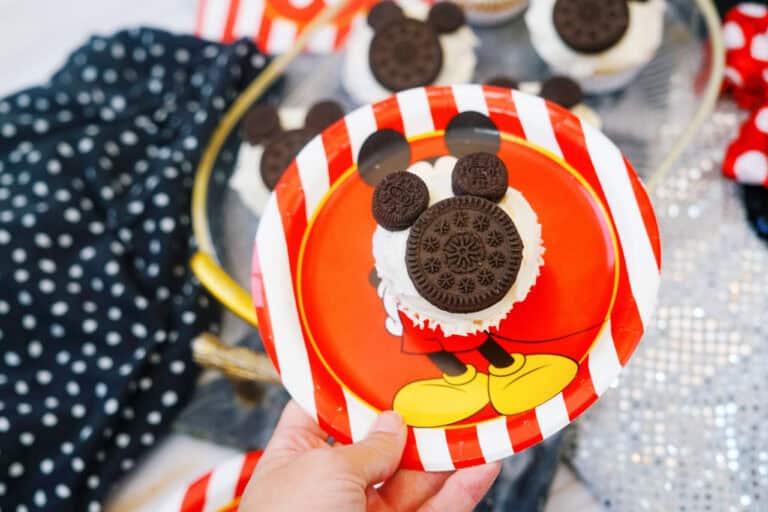 Adorable and easy mickey mouse head cupcake on a plate