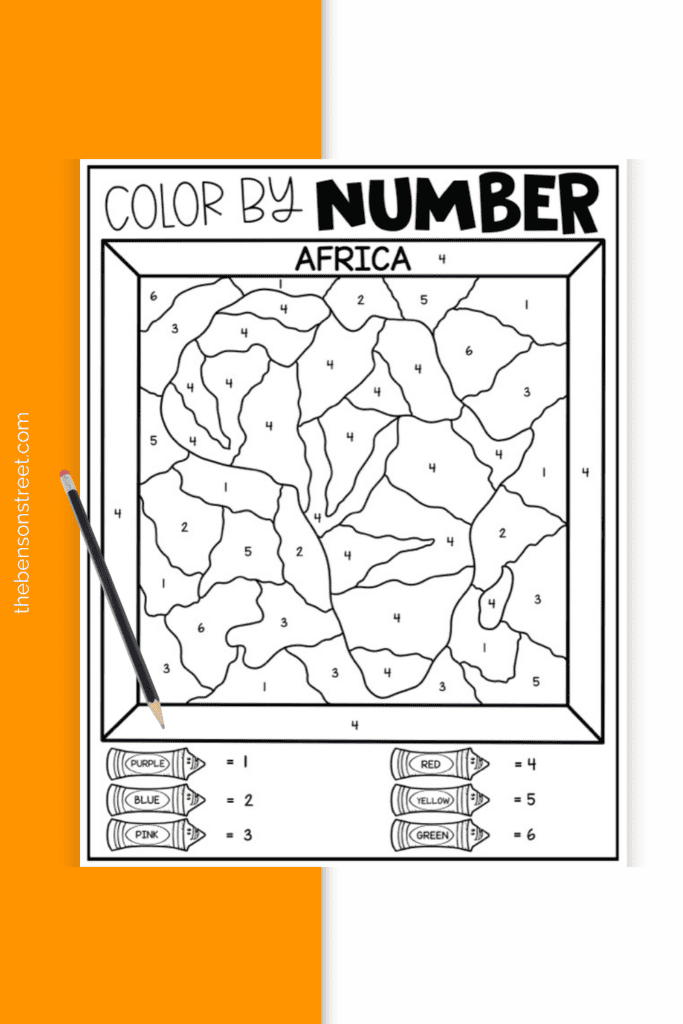 Africa Color by Number Sheet