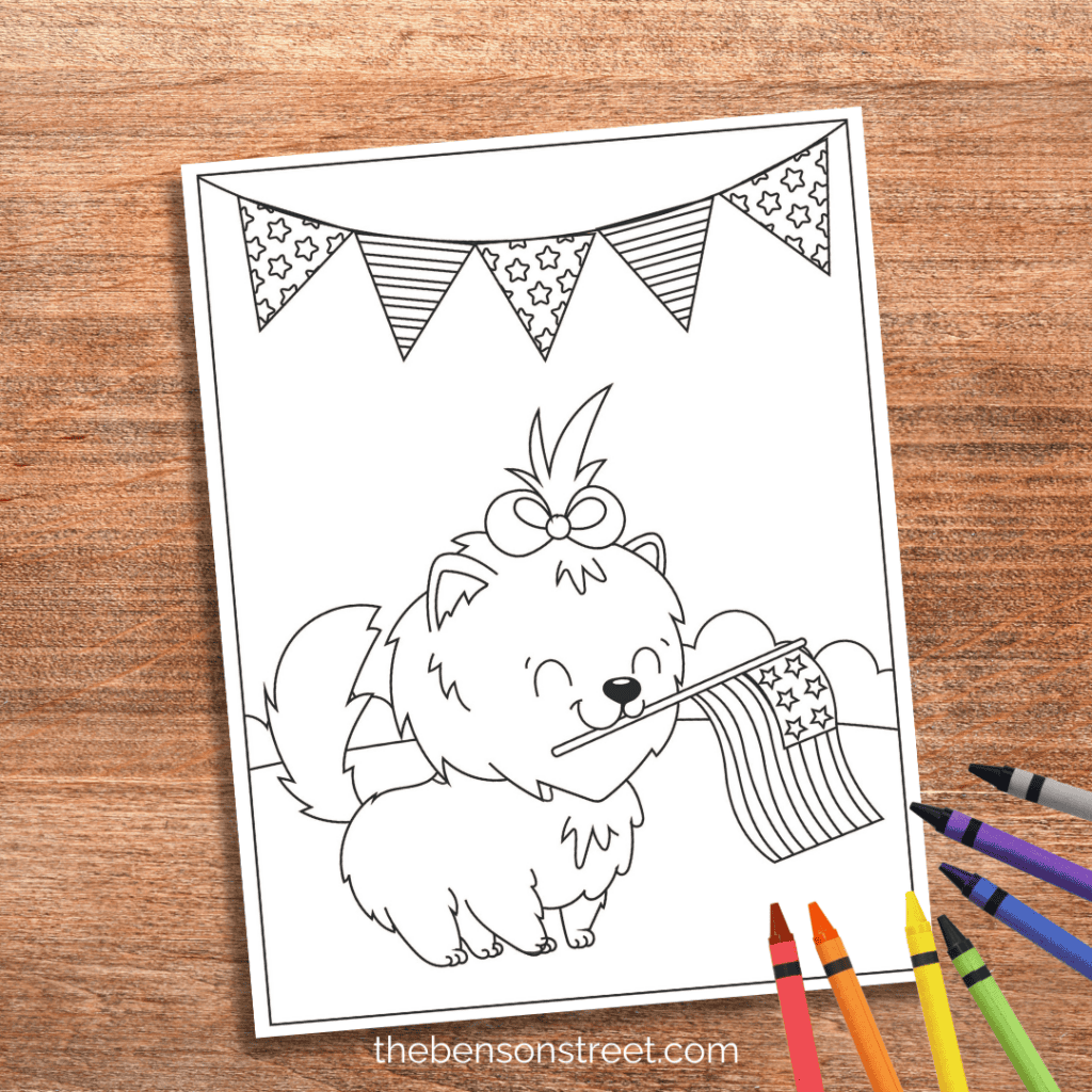 Cute Puppy with an american flag to color
