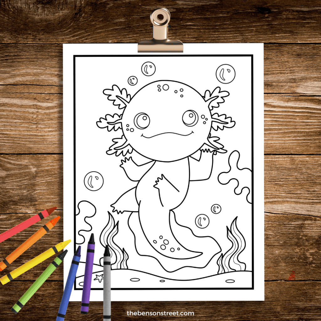 Cute swimming axolotl coloring page 