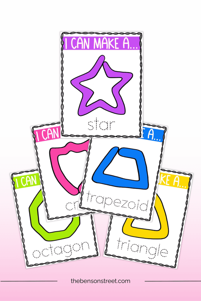Five different shape themed playdough mats free printables