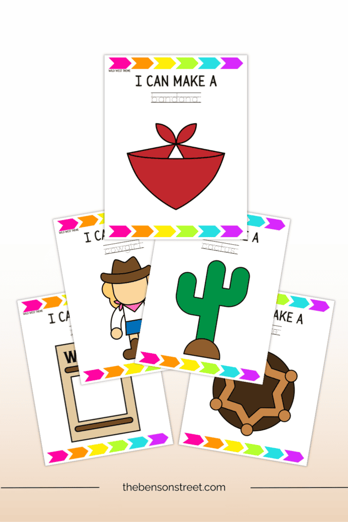 Five free printable playdough mats with a western theme