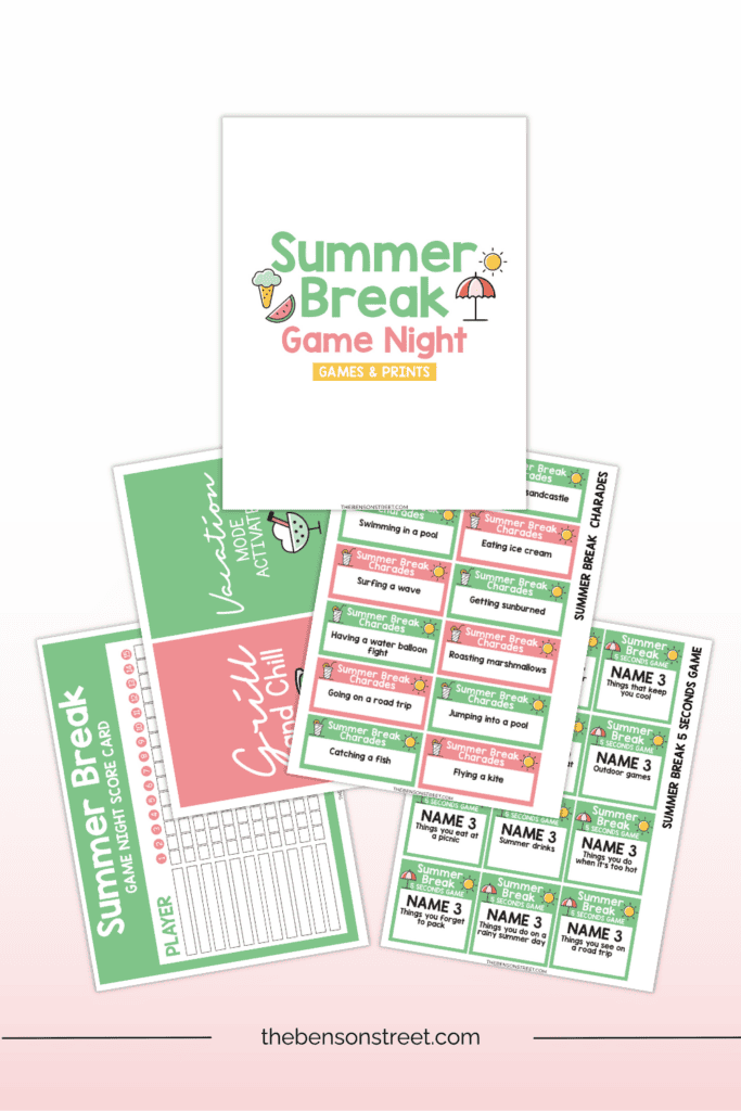 Five sheets of Summer Break games free to print