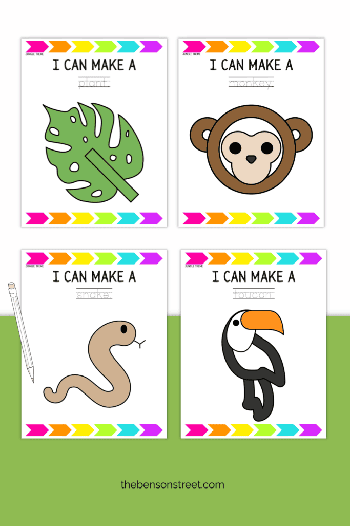 Four jungle play-doh mats for kids to create with