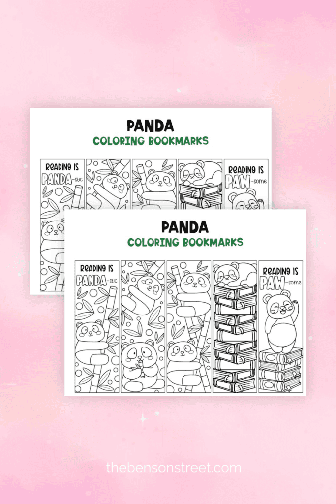 Free printable panda bear themed bookmarks to color