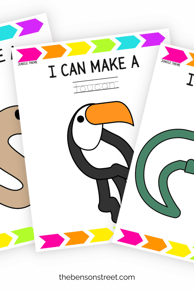 Jungle Themed Playdough Mats with a toucan, crocodile and snake
