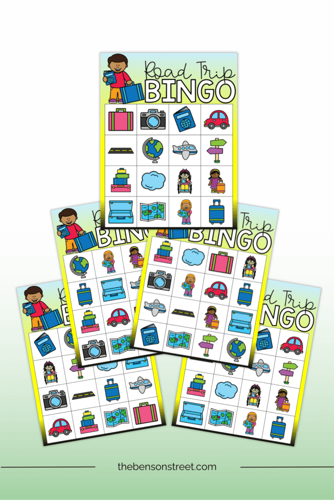 Pages of road trip bingo boards free to print and play on the go