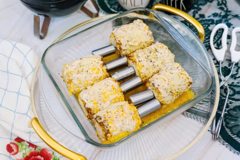 Parmesan garlic sauce on top of corn cob pieces