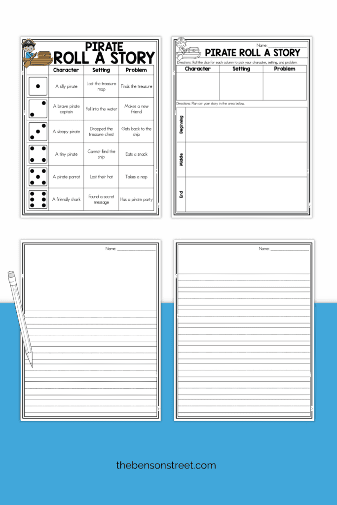 Pirate roll a story creative writing activity for kids with a twist