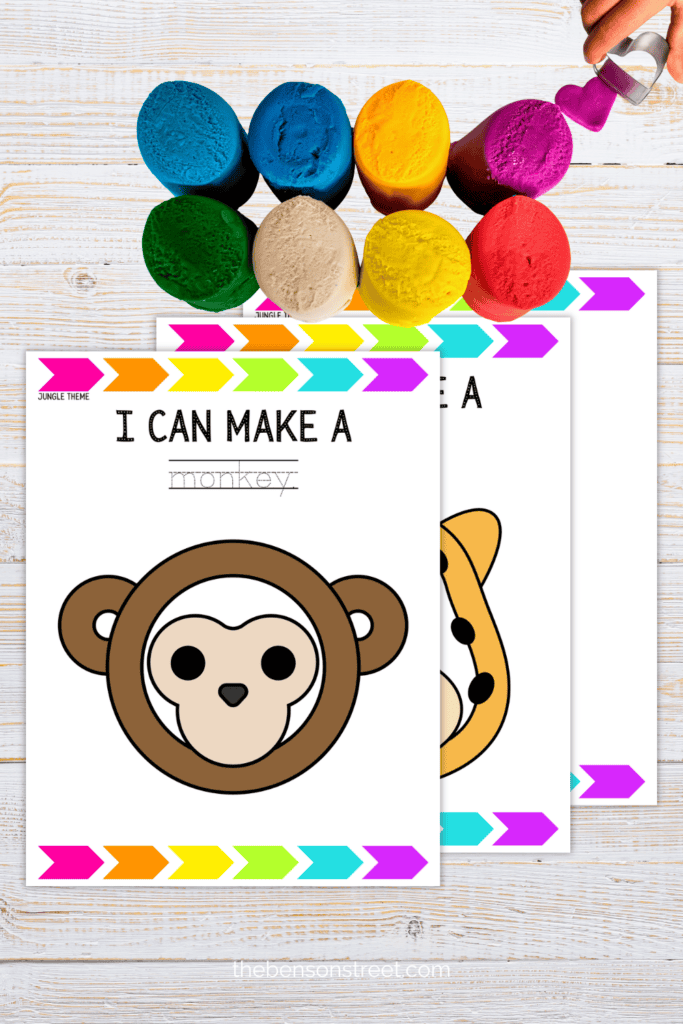 Playdough mats with playdough on top and a jungle theme