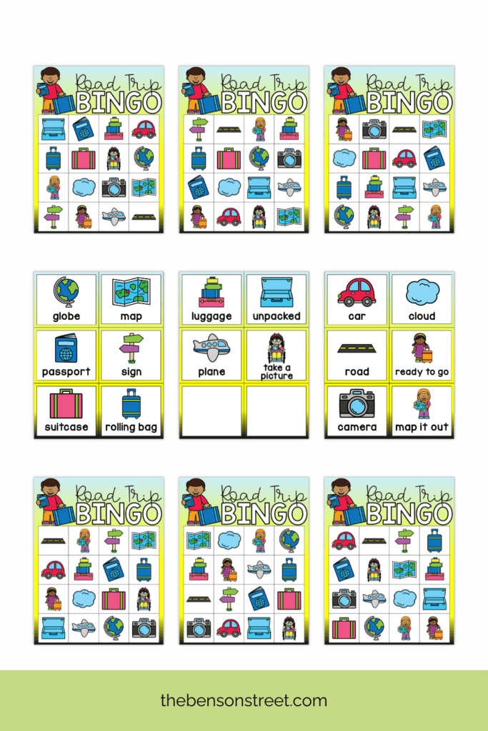 Road Trip bingo boards and calling cards