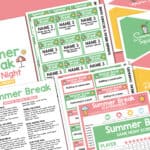 Free Summer Break Game Night Printables (Bundle You'll Actually Use!) Flay lay of pages from a free printable summer game night bundle