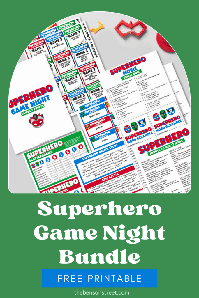 Superhero Game Night bundle Free printable set