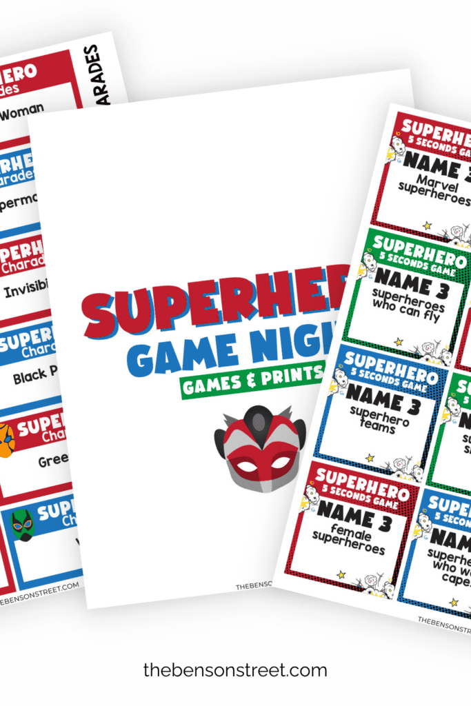 Superhero Game Nights Games & Decorative prints in a fanned stack
