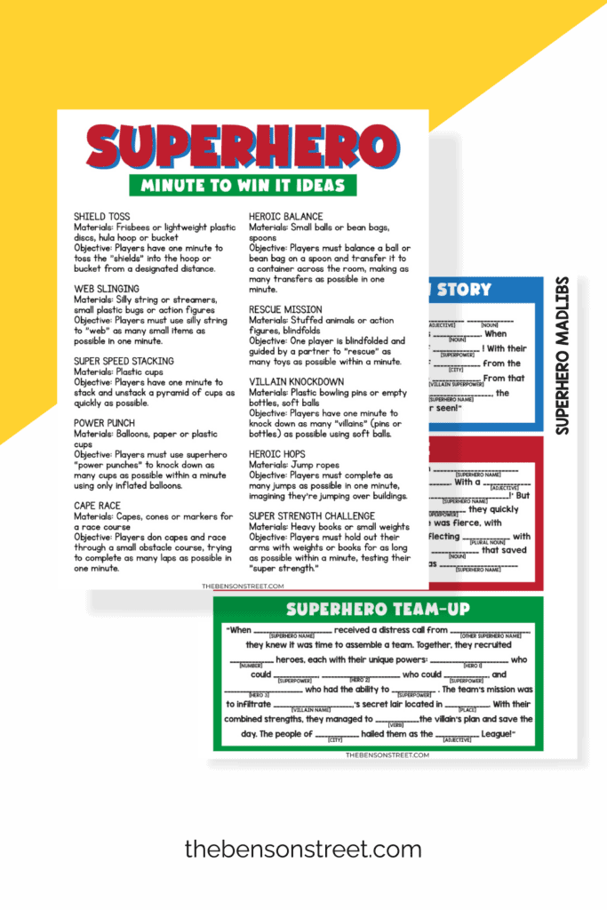 Superhero minute to win it ideas and superhero mad libs page