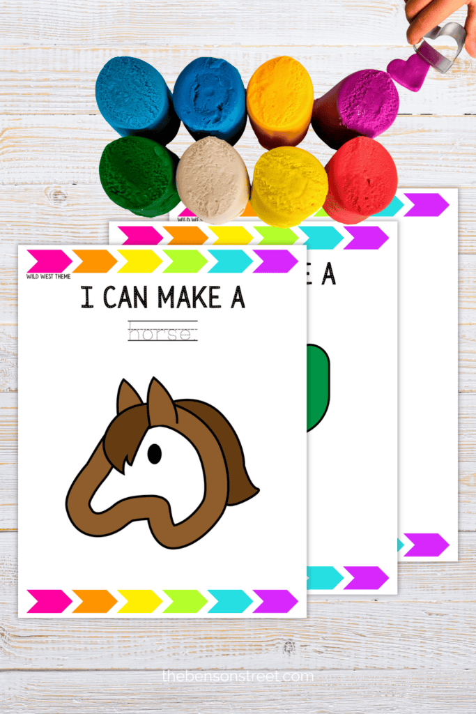 Three free printable playdough mats with a western theme