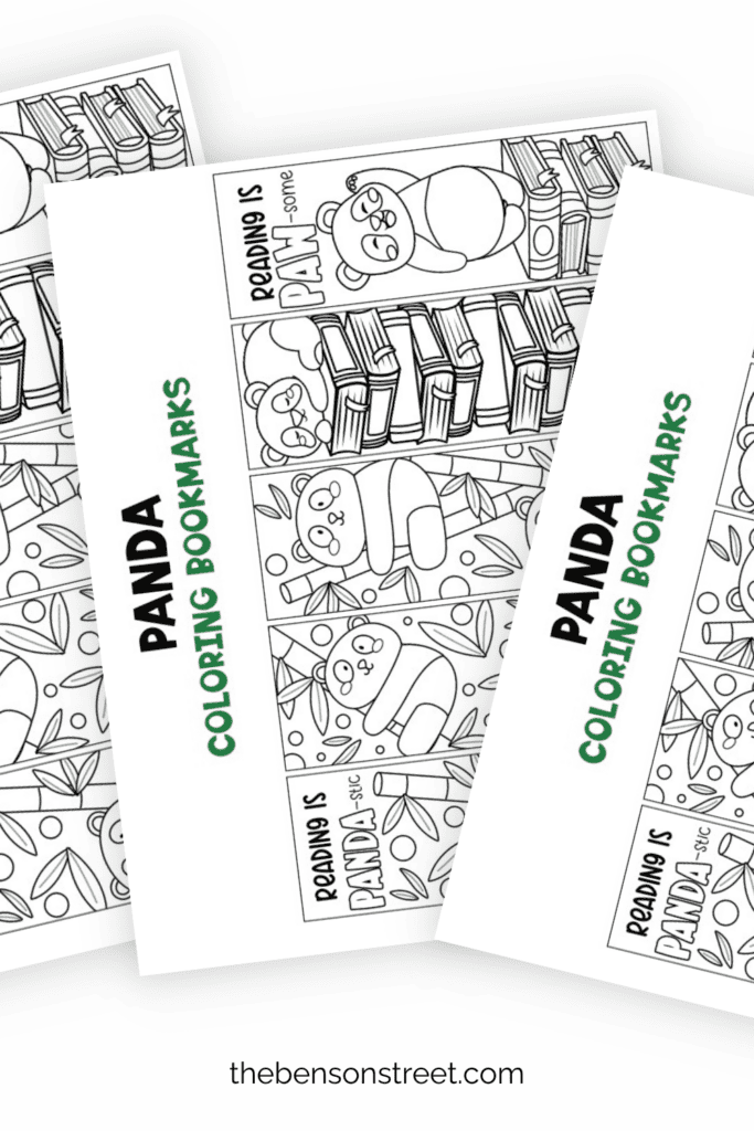 Three pages of panda coloring bookmarks for kids to make